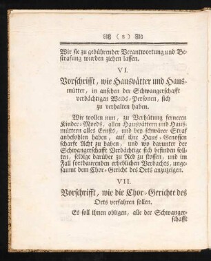 VII. Vorschrifft, wie die Chor-Gerichte des Orts verfahren sollen.