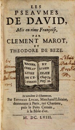 Les Pseavmes De David Mis en rime Françoise