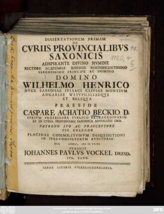 Dissertationem Primam De Cvriis Provincialibvs Saxonicis