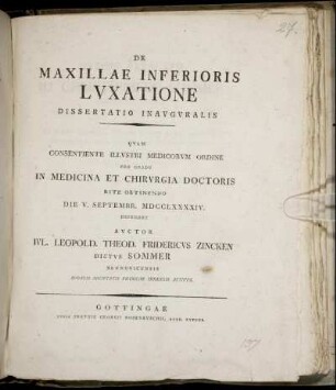 De Maxillae Inferioris Lvxatione : Dissertatio Inavgvralis