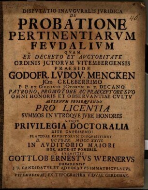 Disp. inaug. iur. de probatione pertinentiarum feudalium