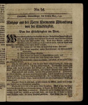 No. 36. Hamburg, Donnerstags, den dritten Merz 1740.