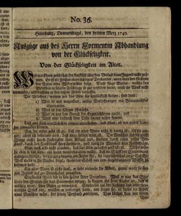 No. 36. Hamburg, Donnerstags, den dritten Merz 1740.