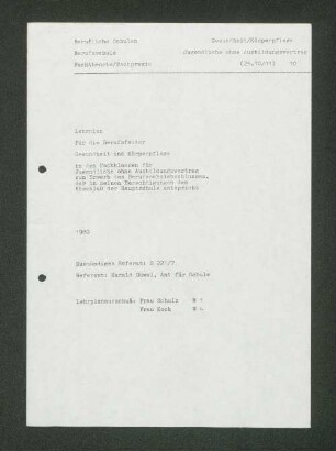 Lehrplan für die Berufsfelder Gesundheit und Körperpflege ...
