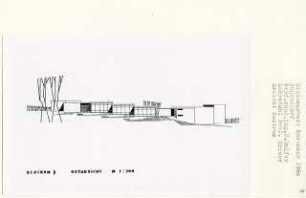 Jugenddorf für Heimatvertriebene, Essen (Diplomarbeit bei Willy Kreuer): Zentrum, Ansicht von Osten 1:200