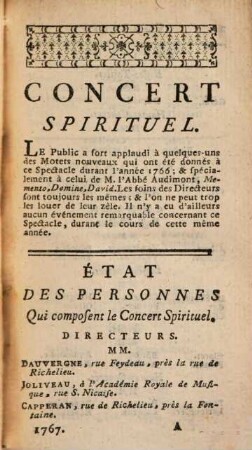 Les spectacles de Paris, ou calendrier historique & chronologique des théâtres, 16. 1767