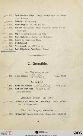 C. Gemälde (Nr. 212 - 262)