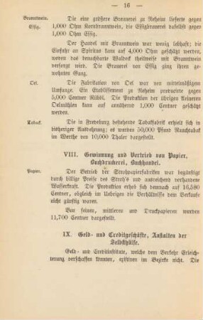 VIII. Gewinnung und Vertrieb von Papier, Buchdruckerei, Buchhandel.