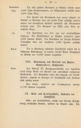 VIII. Gewinnung und Vertrieb von Papier, Buchdruckerei, Buchhandel.