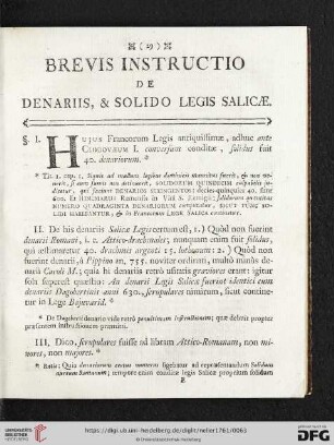 Brevis Instructio de Denariis, & Solido Legis Salicae