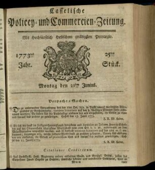 25tes Stueck, Montag den 21ten Junius 1773