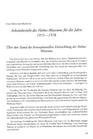 Arbeitsbericht des Helms-Museums für die Jahre 1975-1978
