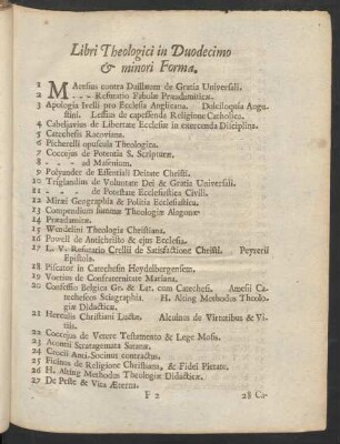 Libri Theologici in Duodecimo & minori Forma