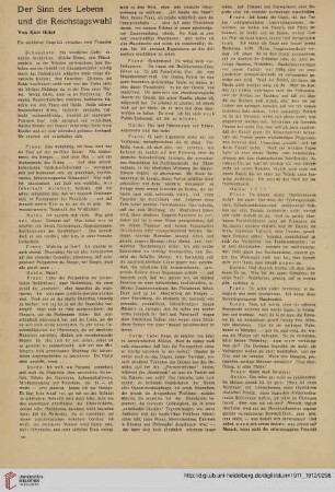 Der Sinn des Lebens und die Reichstagswahl