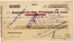 Geldschein / Notgeld, 1 Million Mark, 14.8.1923