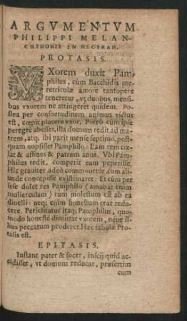 Argumentum Philippi Melanchthonis In Hecyram.