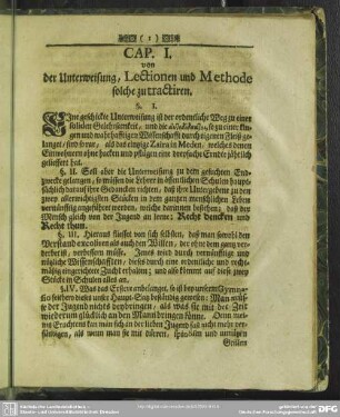Cap. I. von der Unterweisung, Lectionen und Methode solche zu tractiren