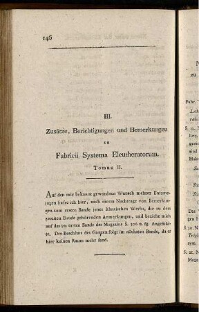 III. Zusätze, Berichtigungen und Bemerkungen zu Fabricii Systema Eleutheratorum.