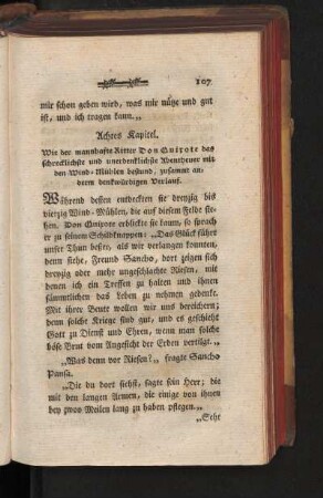 Achtes Kapitel. Wie der mannhafte Ritter Don Quixote das schreckliche und unerdenkliche Abentheuer mit den Windmühlen bestand, zu sammt anderm denkwürdigen Verlauf