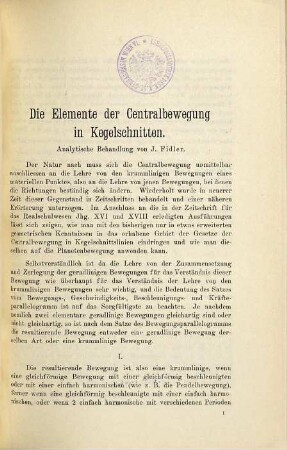 Die Elemente der Centralbewegung in Kegelschnitten : analytische Behandlung