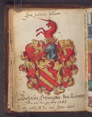 Balthasar Schweicker, 1583-05-22: Sentenz (frz.), Us., Sentenz (ital.)