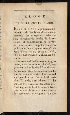 173-210, Eloge de M. le Comte d'Arci.