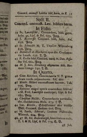 Sect II. Concord. onomast. Lex biblica harm.