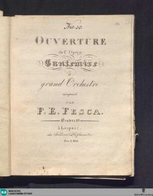 Ouverture de l'Opéra Cantemire à grand orchestre : oeuvre 19