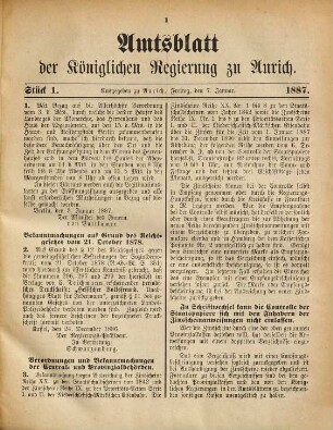 Amtsblatt für den Regierungsbezirk Aurich. 1887