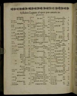 Syllabus Legum aliquot præ cæteris explicatarum.