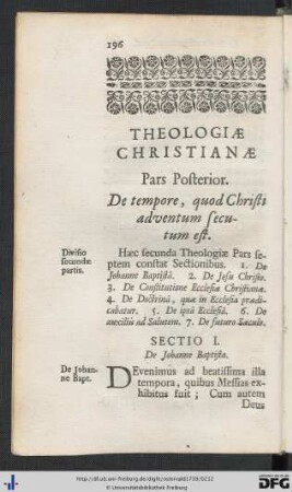 Theologiae Christianae Pars Posterior. De tempore, quod adventum Christi secutum est.