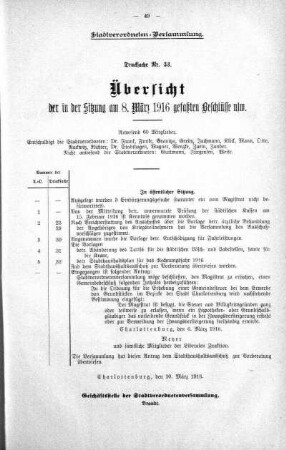 Übersicht der in der Sitzung gefaßten Beschlüsse u.s.w., 08. März 1916