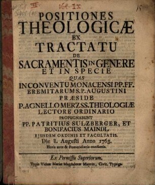 Positiones theologicae ex tractatu de sacramentis