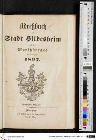1862: [1862] Adreßbuch der Stadt Hildesheim und des Moritzberges : für das Jahr 1862