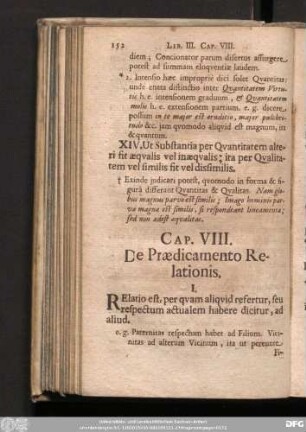 Cap. VIII. De Praedicamento Relationis.