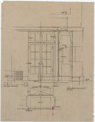 Döllgast, Hans; Nürnberg (Bayern); Gästehaus - Halle Tür, Fenster (Ansicht; Schnitte; Details)