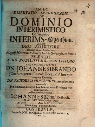 Diss. inaug. de dominio interimistico