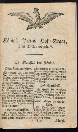 Königl. Preuß. Hof-Staat, so in Berlin wohnhaft