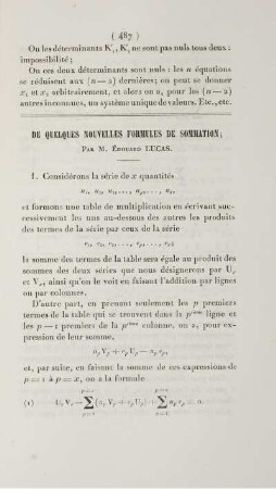 De quelques nouvelles formules de sommation.