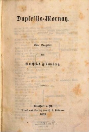 Duplessis-Mornay : Eine Tragödie