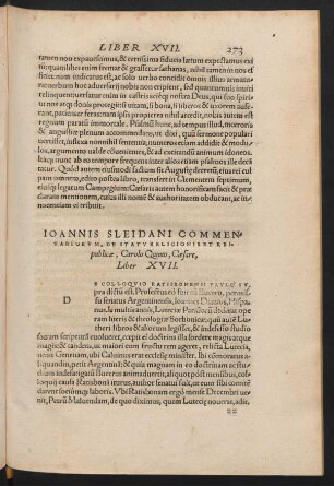 Ioannis Sleidani Commentariorum ... Liber XVII.