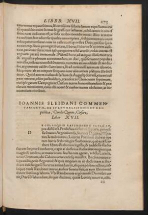 Ioannis Sleidani Commentariorum ... Liber XVII.