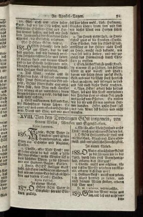 XVIII. Von dem Dreyeinigen Gott insgemein, von seinem Wesen, Wercken und Eigenschaften.