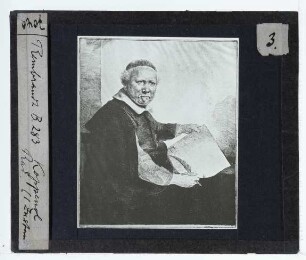 Rembrandt, Porträt van Coppenol (die große Platte) (Radierung B283, Expl. Rotterdam BvB DN RHvR gi. 25 (PK))