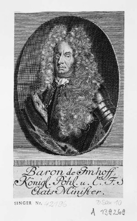 Bildnis Anton Albert (Albrecht) von Imhof (1653-1715; Politiker). Kupferstich von Martin Bernigeroth. Dresden: Kupferstich-Kabinett A 139269, Sax. 10, Singer 42 196