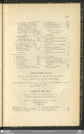 Gruppe XIX. Das Bürgerliche Wohnhaus mit seiner inneren Einrichtung und Ausschmückung