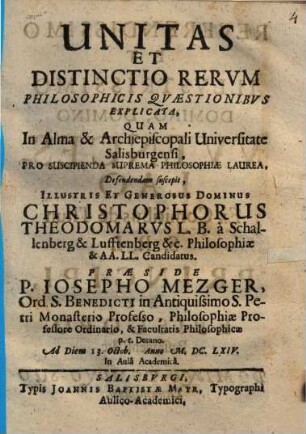 Unitas et distinctio rerum philosophicis quaestionibus explicata