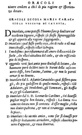 Oracoli Di Cola Naria Caracciolo Vescovo Di Catania.
