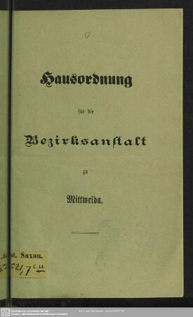 Hausordnung für die Bezirksanstalt zu Mittweida