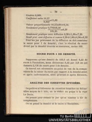 Sucre pour 1 de densité
